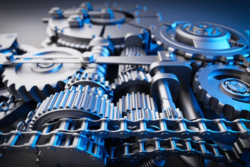 Zdjęcie przedstawiające metalowe tryby i mechanizmy